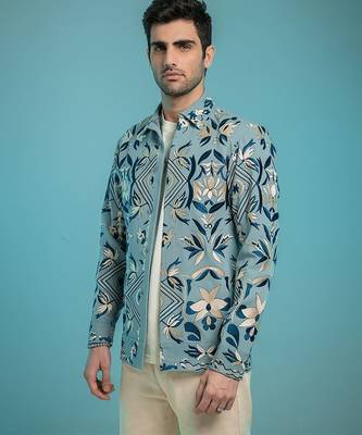 Blue embroidered shacket 4