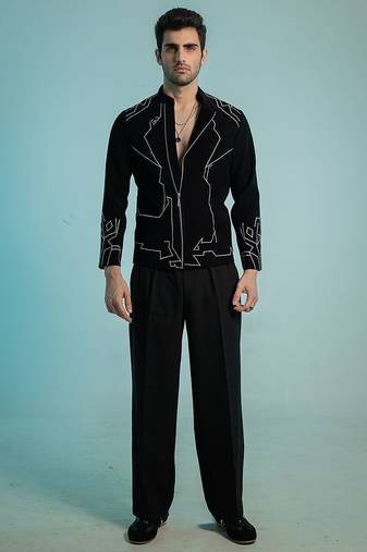 Black embroidered armani shacket