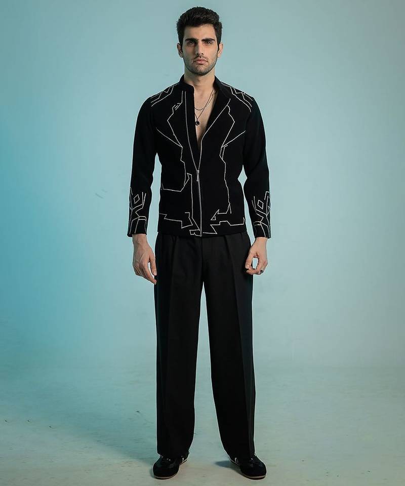 Black embroidered armani shacket