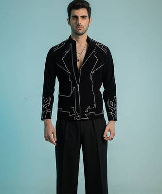 Black embroidered armani shacket 2