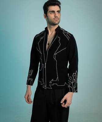 Black embroidered armani shacket 3