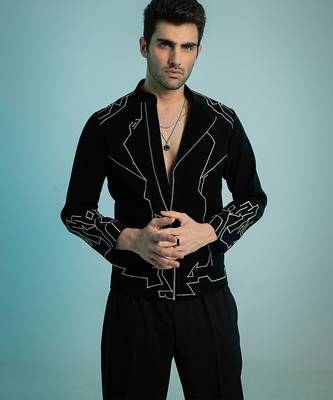 Black embroidered armani shacket 4