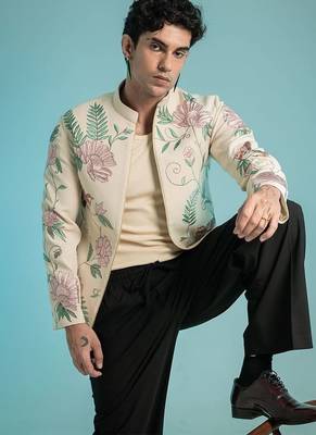 Beige embroidered linen shacket 1