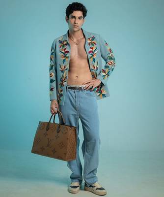 Blue embroidered armani shacket 1