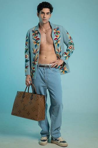 Blue embroidered armani shacket