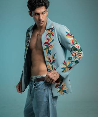 Blue embroidered armani shacket 3