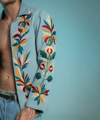 Blue embroidered armani shacket 4