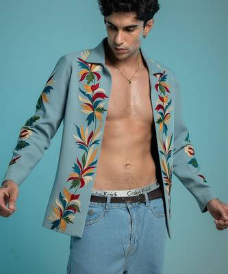 Blue embroidered armani shacket 5