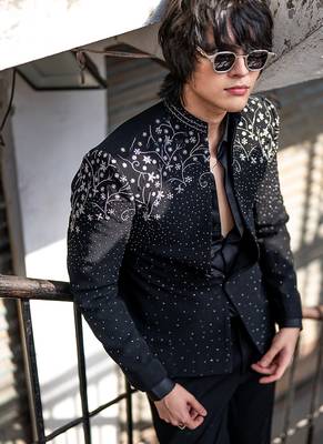Black embroidered armani blazer 1