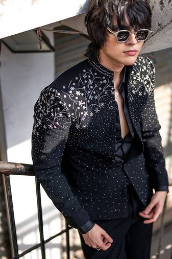 Black embroidered armani blazer
