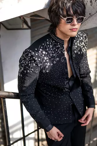 Black embroidered armani blazer