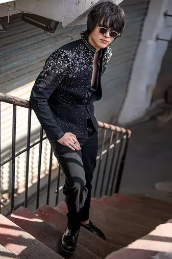 Black embroidered armani blazer