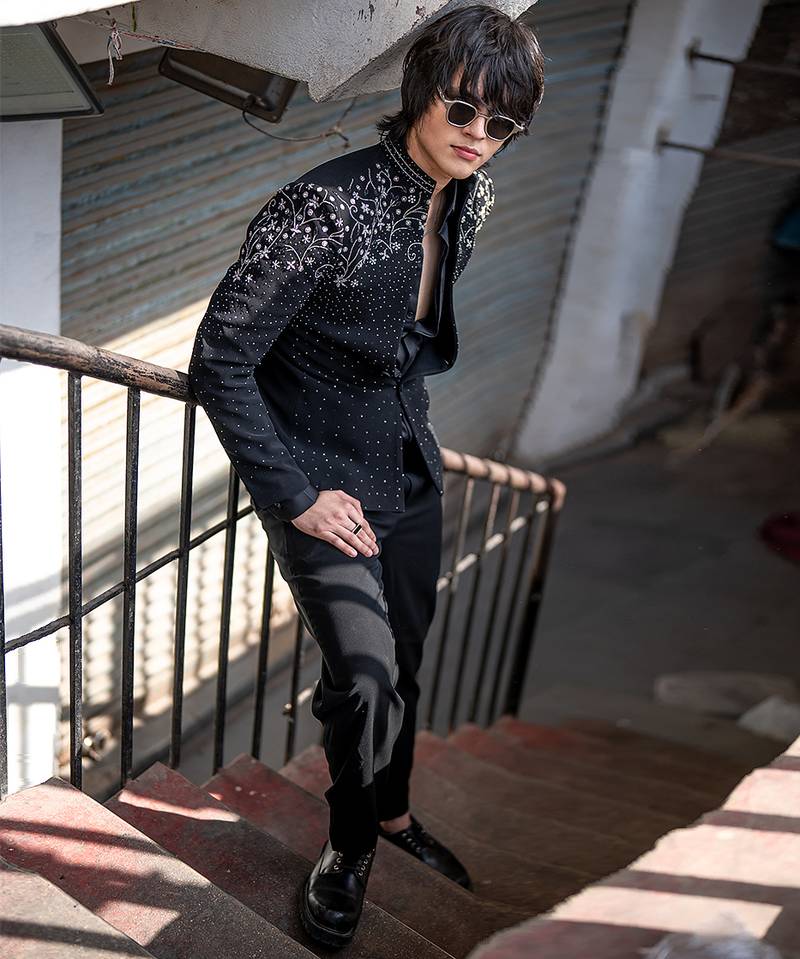 Black embroidered armani blazer