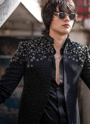 Black embroidered armani blazer 5