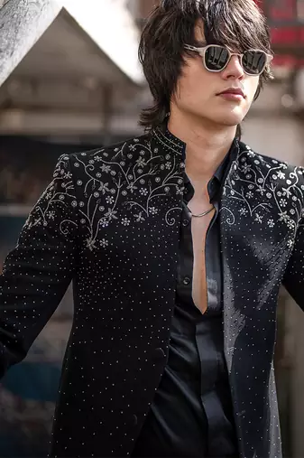 Black embroidered armani blazer