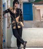 Black embroidered british linen indo western jacket