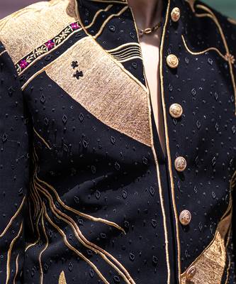Black embroidered british linen indo western jacket 2