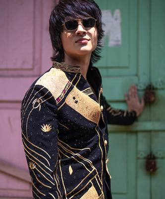 Black embroidered british linen indo western jacket 4
