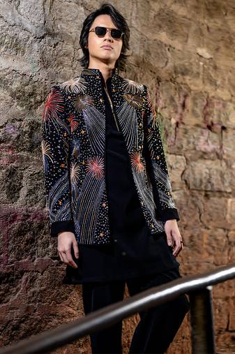 Black embroidered armani indo western jacket