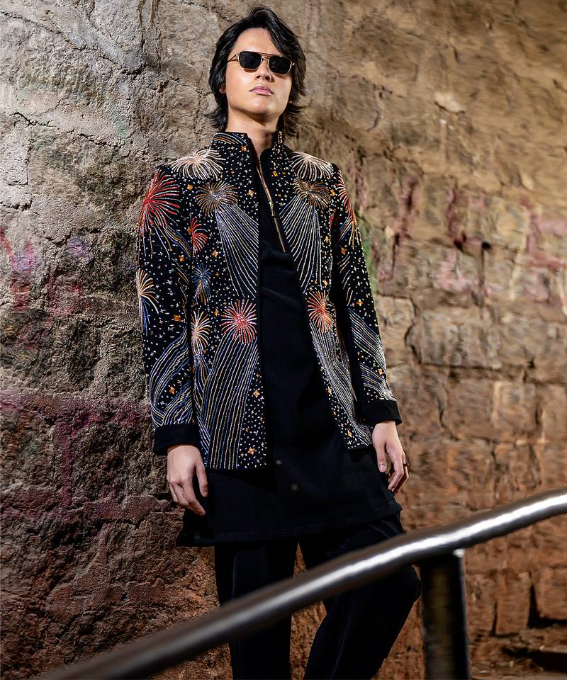 Black embroidered armani indo western jacket