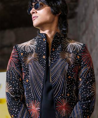 Black embroidered armani indo western jacket 3
