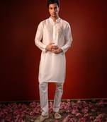 White embroidered raw silk kurta