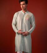 Green embroidered raw silk kurta