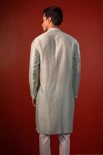 Green embroidered raw silk kurta