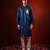 Navy blue embroidered raw silk kurta