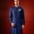 Navy blue embroidered raw silk kurta