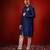 Navy blue embroidered raw silk kurta