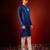 Navy blue embroidered raw silk kurta