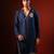 Navy blue embroidered raw silk kurta