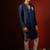 Navy blue embroidered raw silk kurta