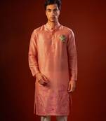 Red embroidered raw silk kurta