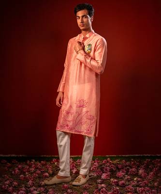 Red embroidered raw silk kurta 2