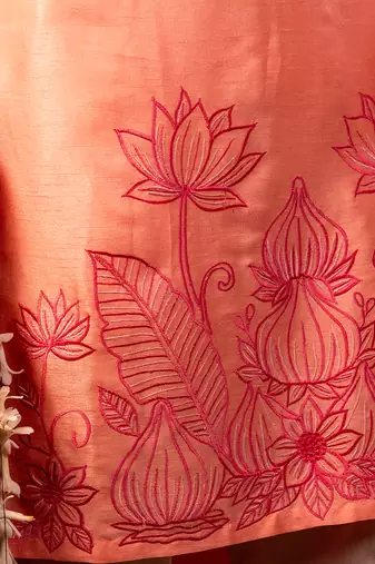 Red embroidered raw silk kurta