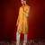 Mustard yellow printed raw silk kurta