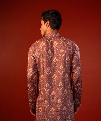 Mauve pink printed raw silk kurta 5
