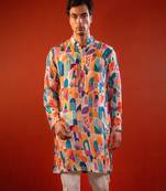 Multicolor printed raw silk kurta