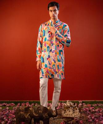 Multicolor printed raw silk kurta 2