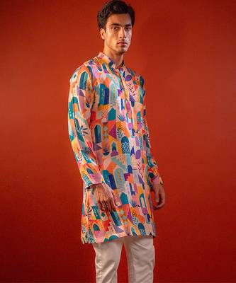 Multicolor printed raw silk kurta 3