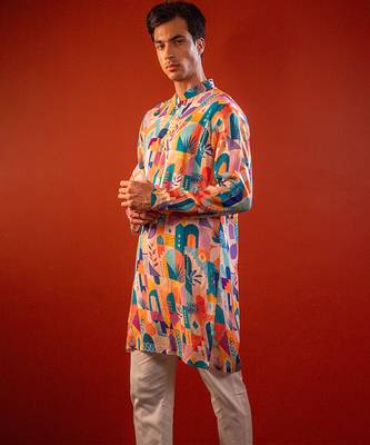 Multicolor printed raw silk kurta 4