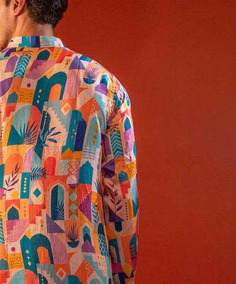 Multicolor printed raw silk kurta 5