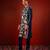 Navy blue embroidered raw silk kurta