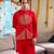 Red embroidered raw silk kurta and nehru jacket