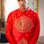 Red embroidered raw silk kurta and nehru jacket