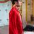 Red embroidered raw silk kurta and nehru jacket