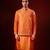 Orange embroidered raw silk kurta and nehru jacket