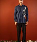 Navy blue embroidered cotton flex shirt